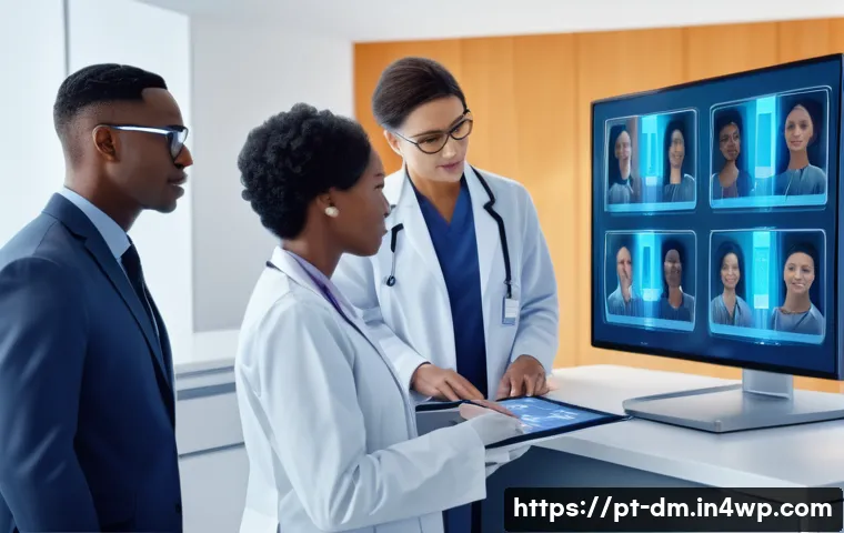 유전자가 질병에 미치는 영향을 이해하기 - A detailed medical illustration showing a diverse group of adults undergoing genetic testing in a mo...