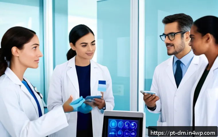 유전자 분석을 통한 혈당 관리 전략 - A modern, bright laboratory scene showing a diverse group of adults consulting with a genetic counse...