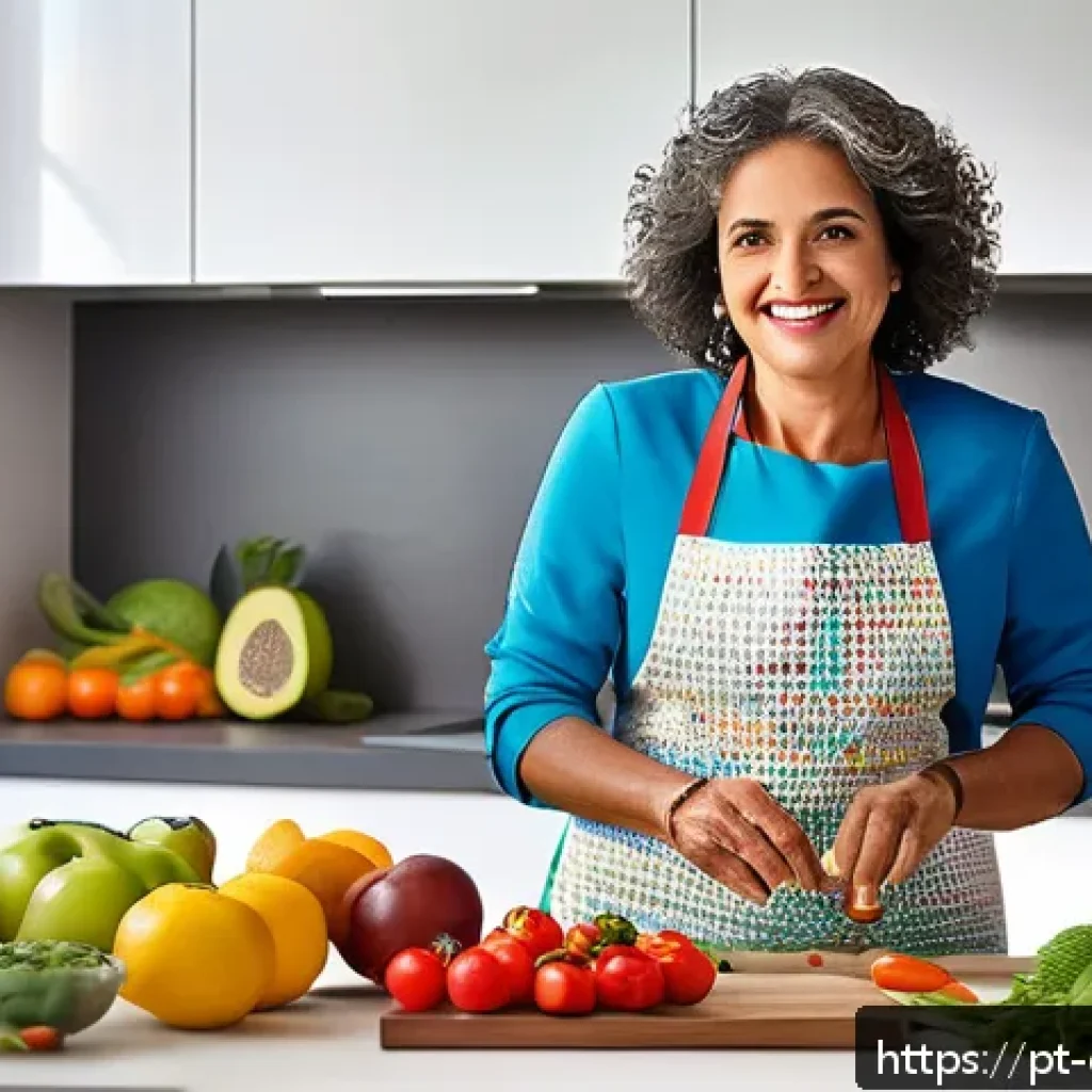 유전자 맞춤형 라이프스타일 변화 방법 - A modern, bright kitchen scene featuring a diverse middle-aged Brazilian woman preparing a genetical...