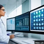 유전자 맞춤형 건강 관리의 한계와 도전 - A modern clinical genetics laboratory scene showing diverse healthcare professionals—doctors and gen...